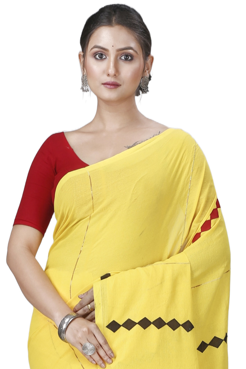 Yellow Pure Cotton Tika Applique Saree (1244)